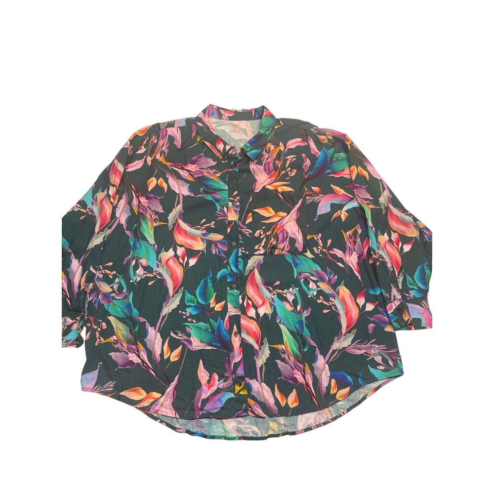 CALIA by Carrie Underwood Womens's 2X Button Down Tropical Floral Top